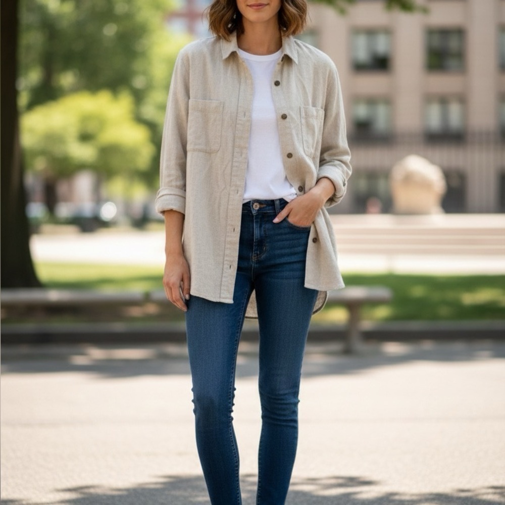 J.CREW women Beige Button-Up Shirt size XL